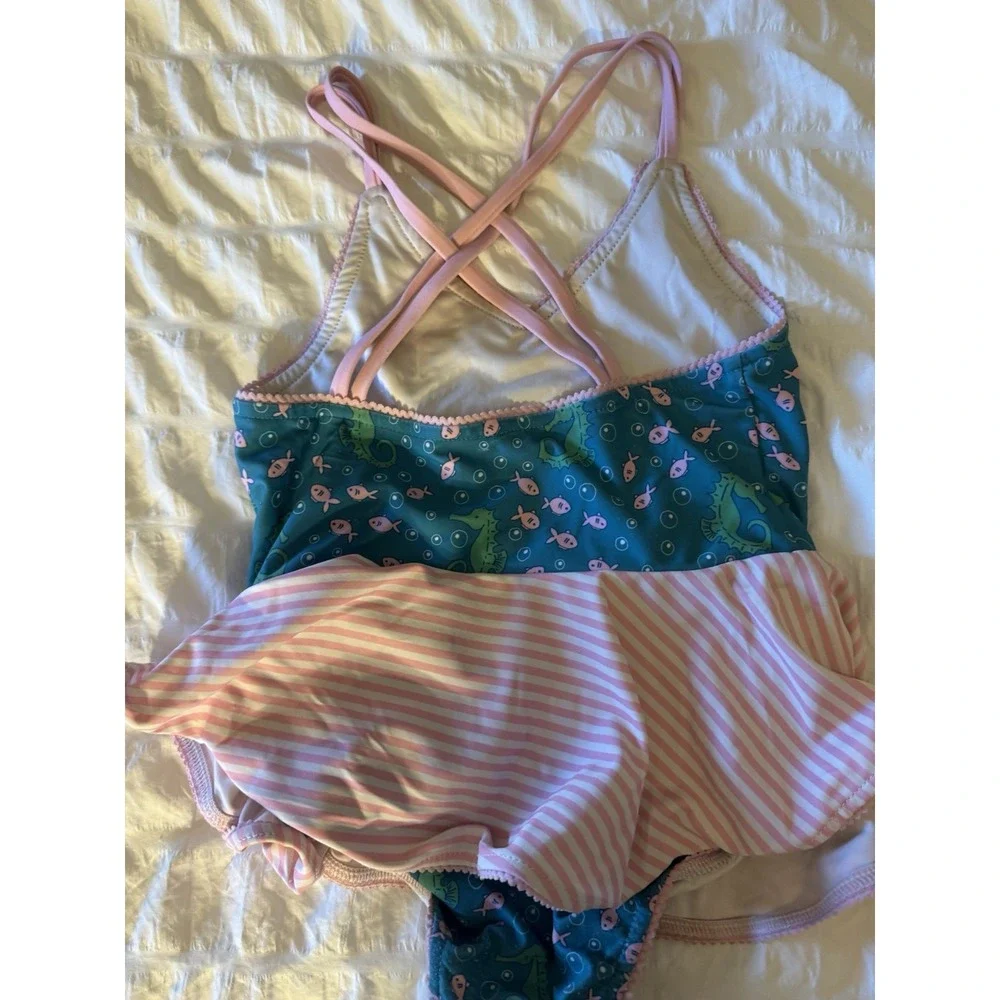 SweetHoney Sweet Honey 3T Toddler Girl Skirted Swimsuit Pink Green White‎ Fish